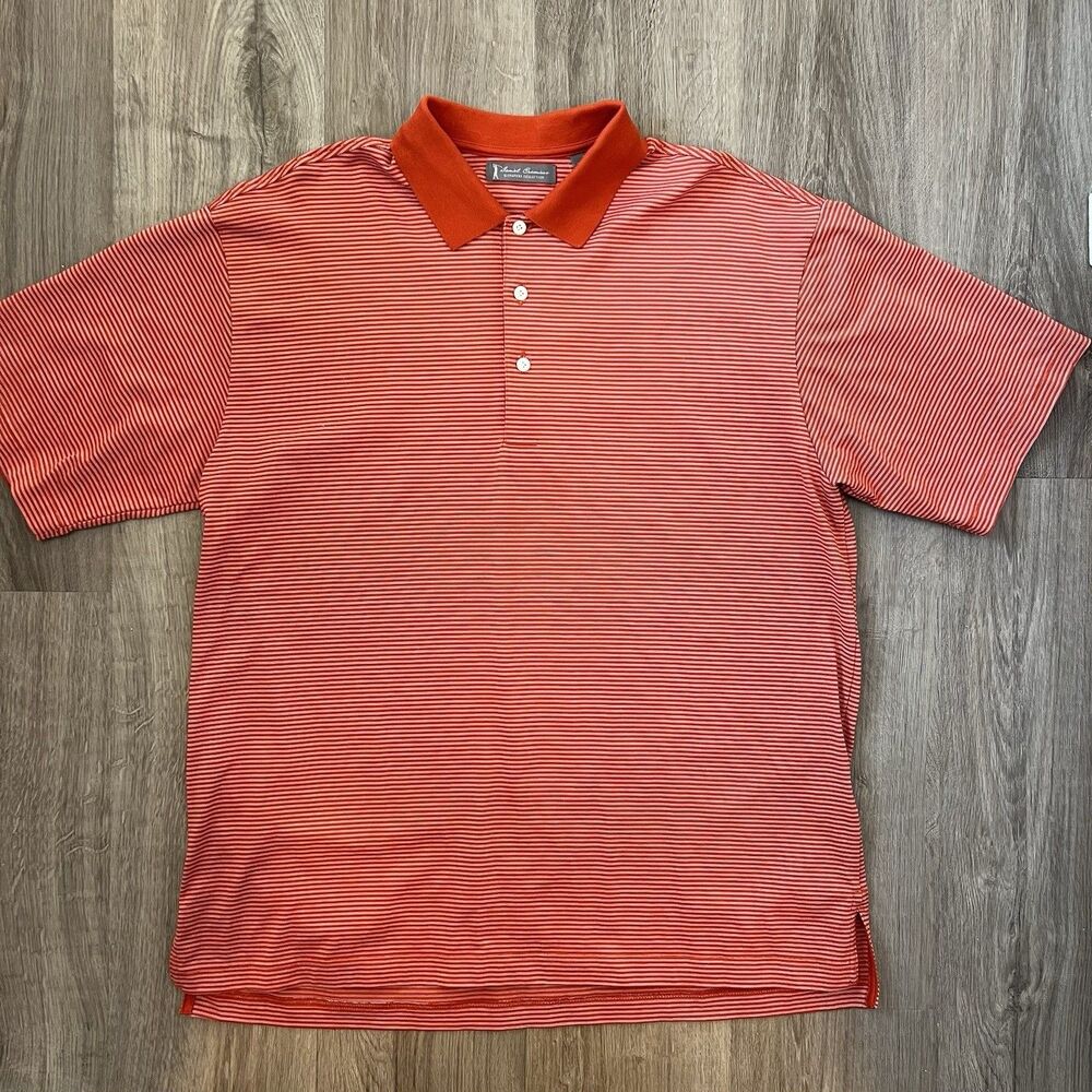 Daniel Cremieux Men's L Terracota Striped Golf Polo Short Sleeve Shirt Large